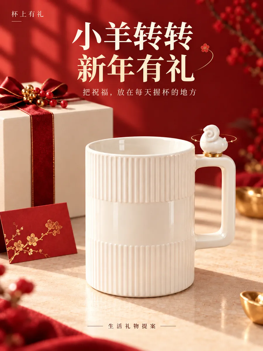 瑞羊纳福主题陶瓷杯设计效果图