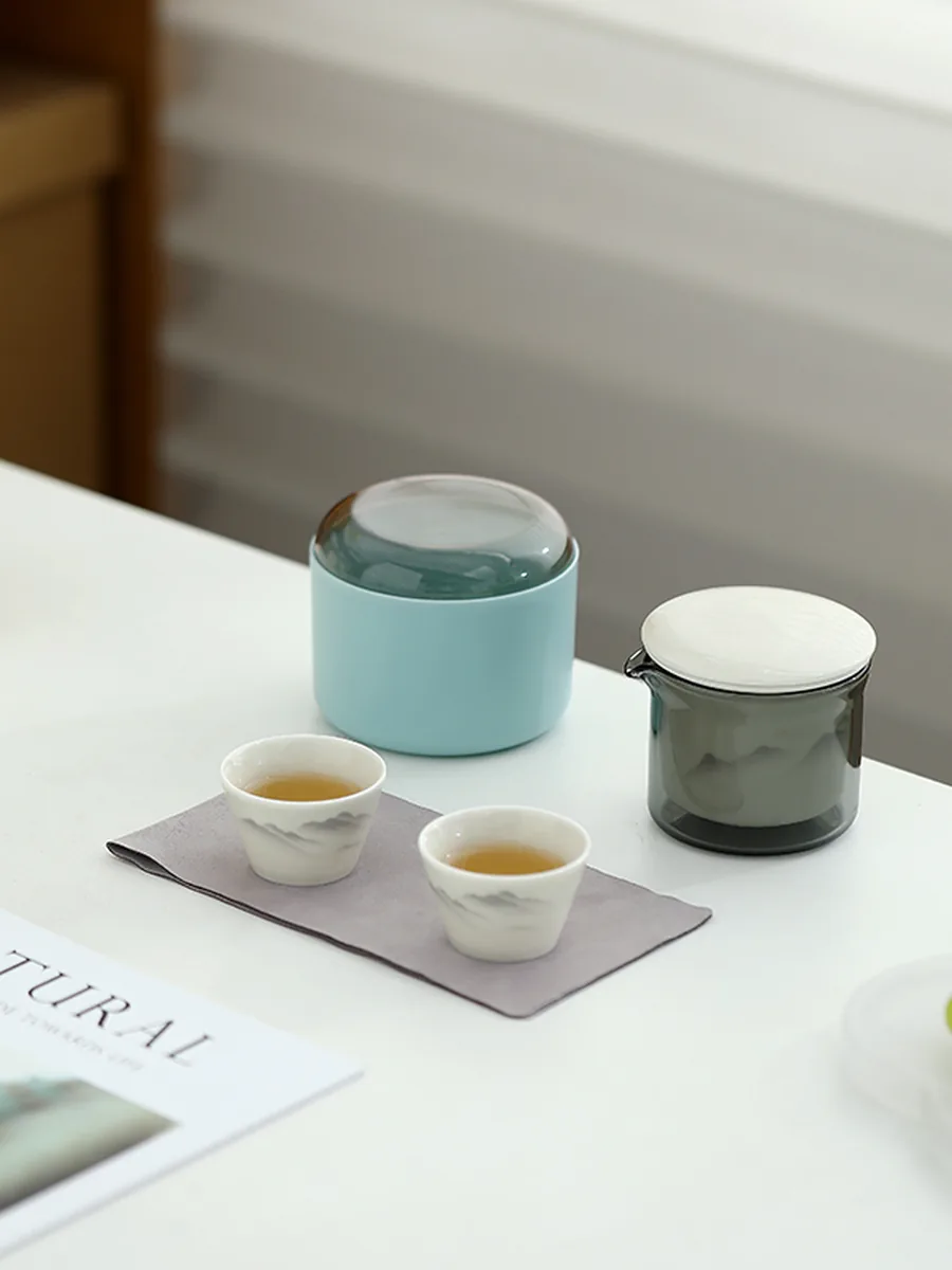 双色筒形茶具组