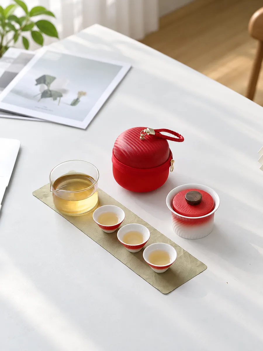红色圆罐茶具组