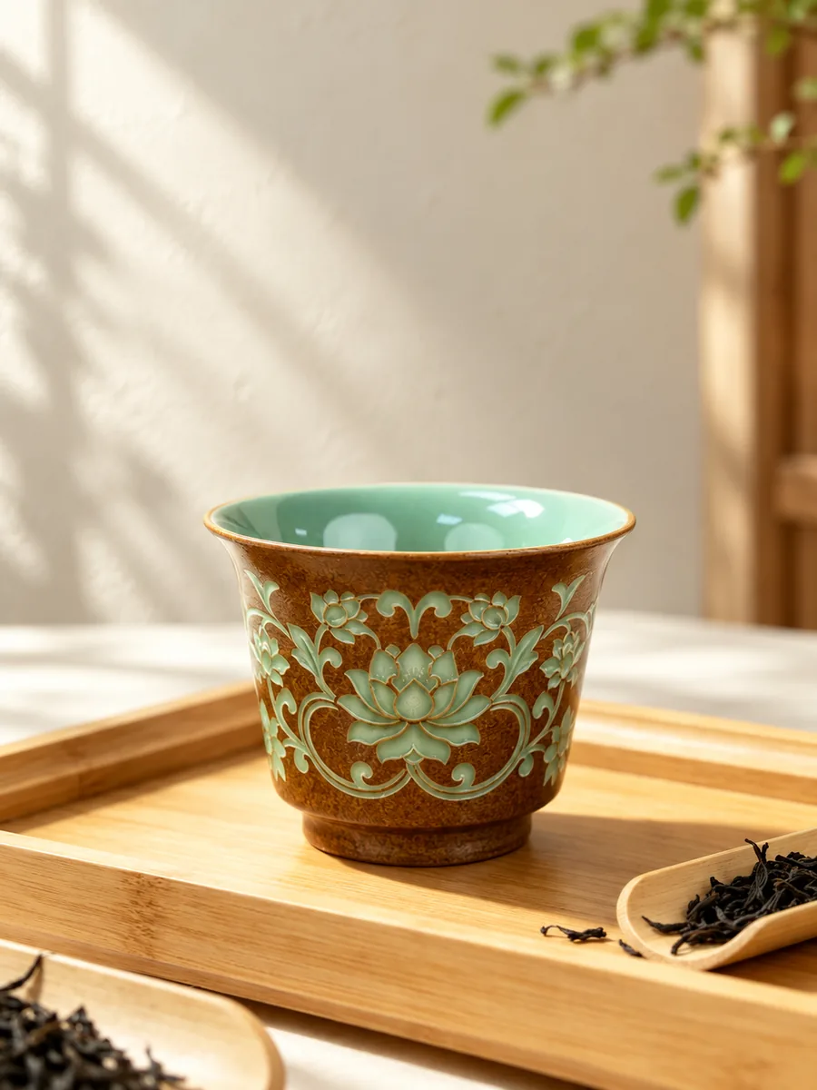 复古棕云端杯｜缠枝莲纹