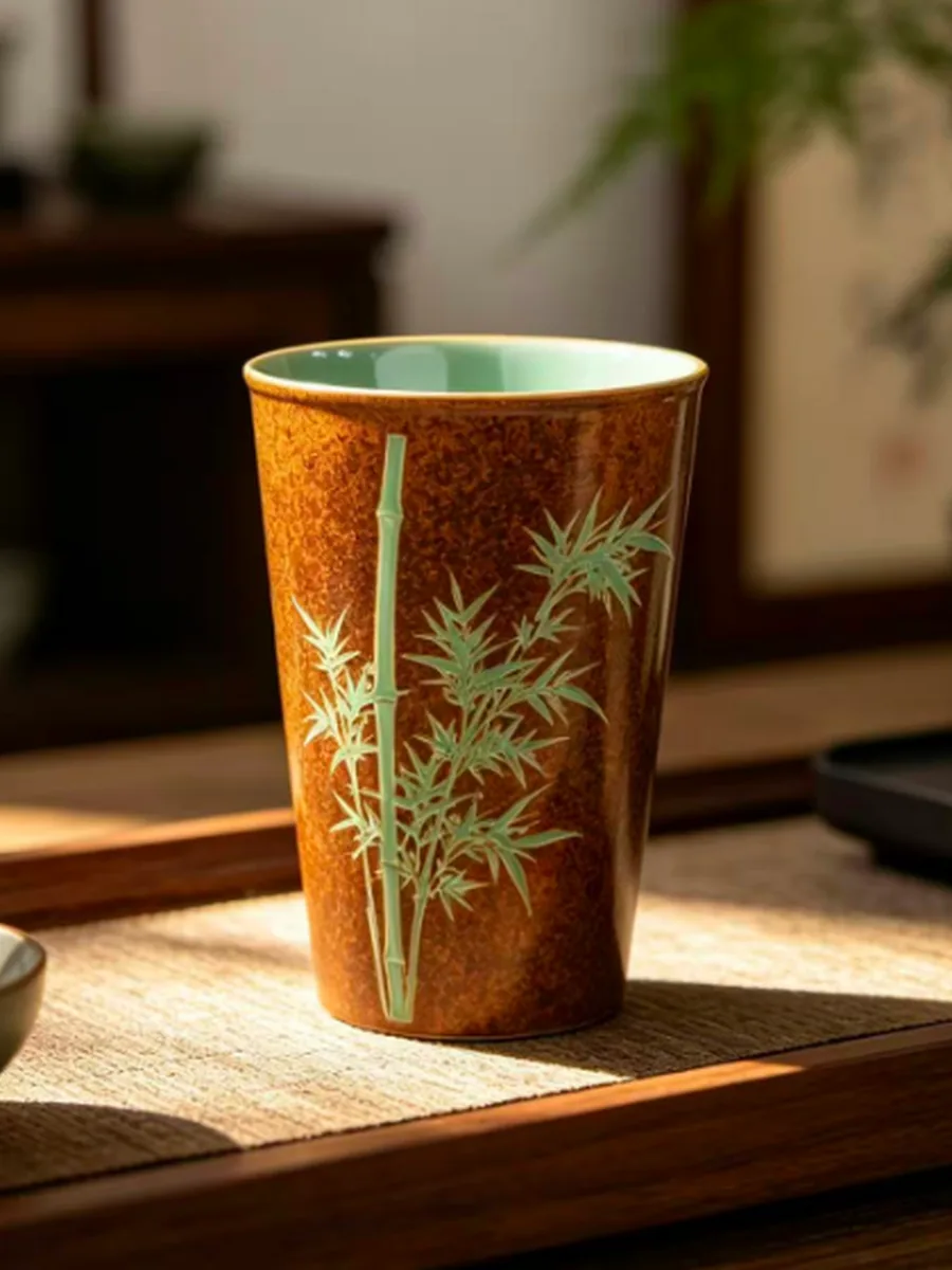 复古棕可乐杯｜竹节纹