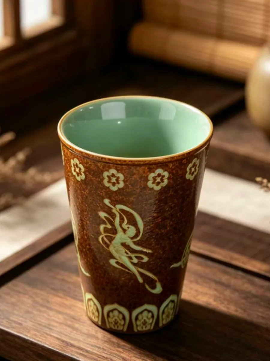 复古棕可乐杯｜飞天纹