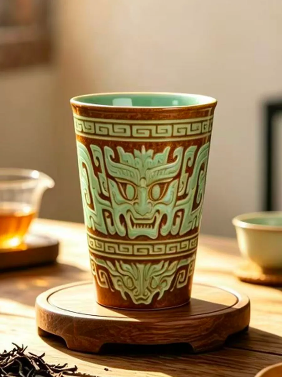 复古棕可乐杯｜饕餮纹