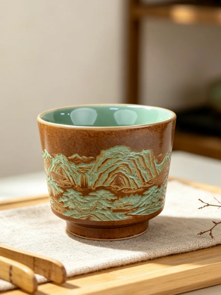 复古棕直口杯｜千里江山