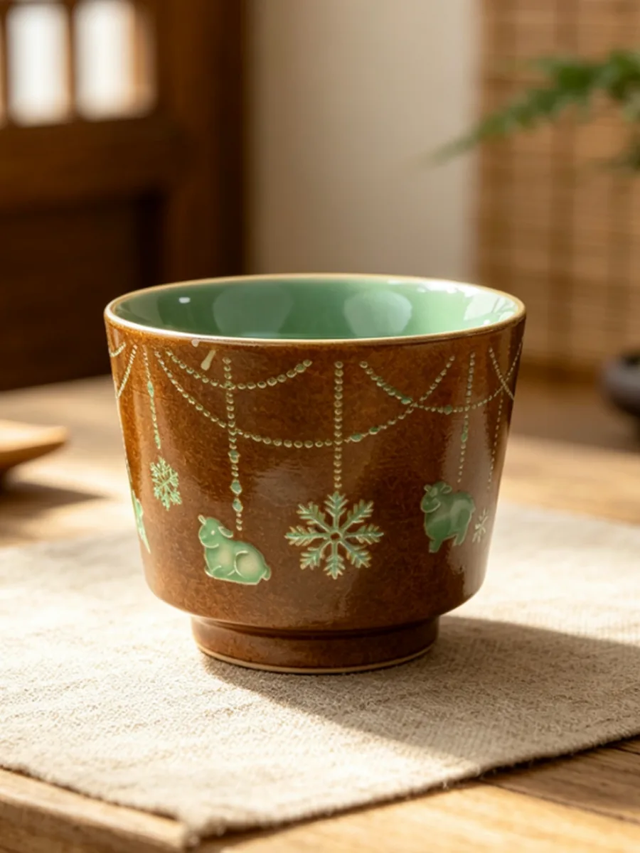 复古棕直口杯｜流苏款