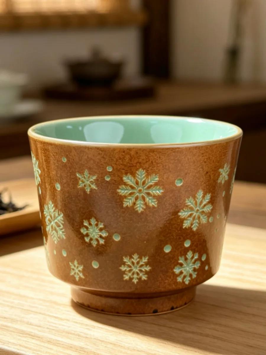 复古棕直口杯｜雪花