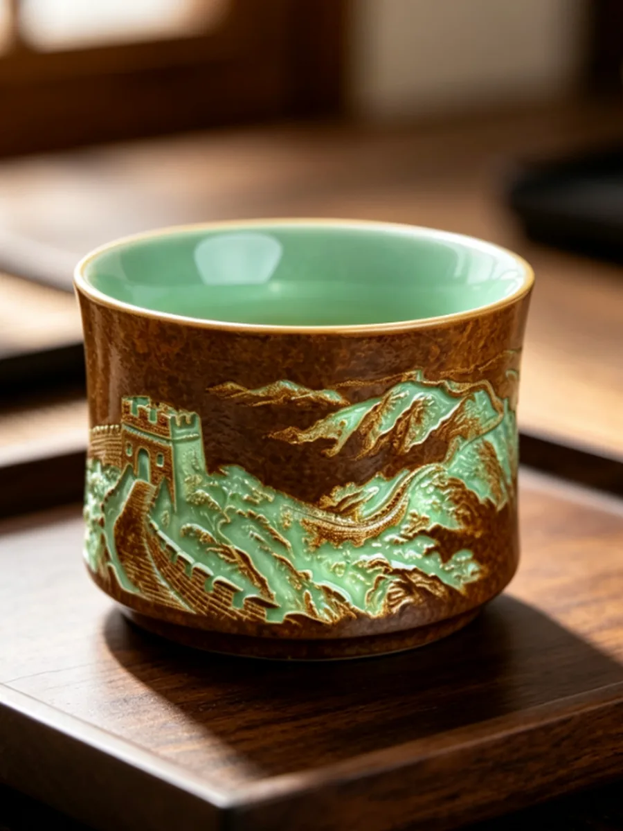 复古棕竹节杯｜长城