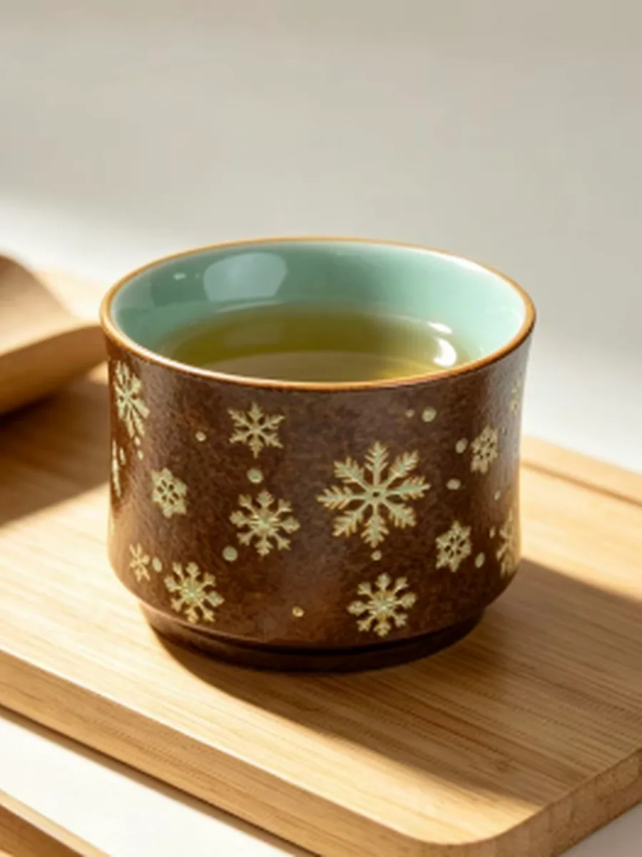 复古棕竹节杯｜雪花纹